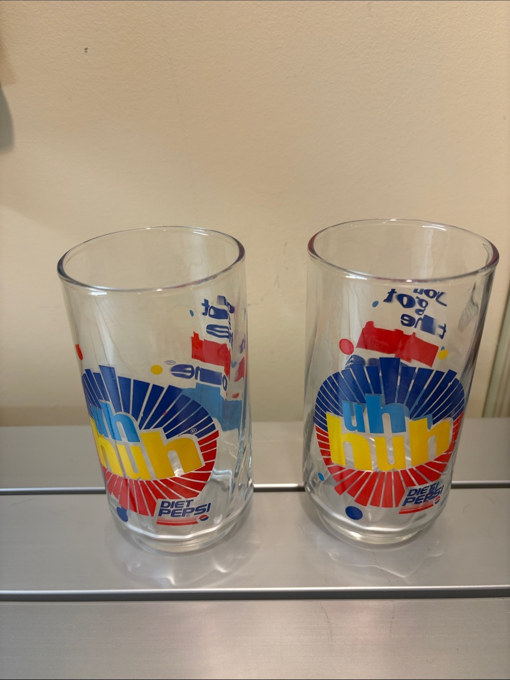 Pair Pepsi Retro 'uh huh' Glasses with Blue, Yellow, Red Graphics